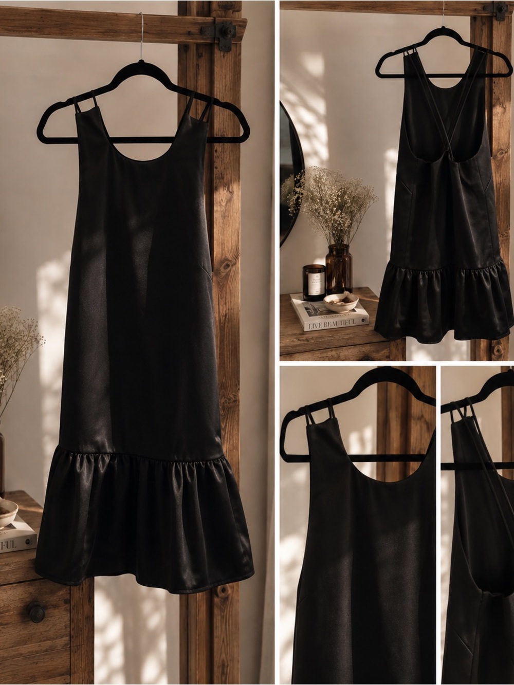 H&M Black Ruffle-Hem Mini Slip Dress